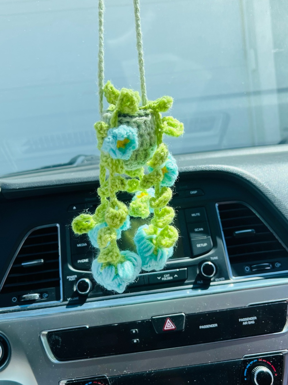 Handmade Green & Blue Crochet Hanging Floral Accent - Home Wall Decor